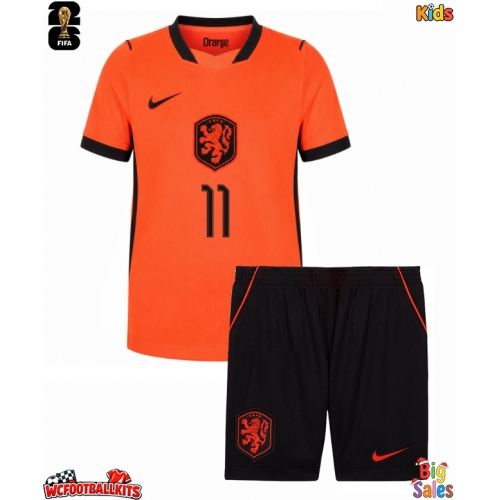 Netherlands Cody Gakpo #11 Replica Home Stadium Kit for Kids World Cup 2026 Short Sleeve (+ pants)